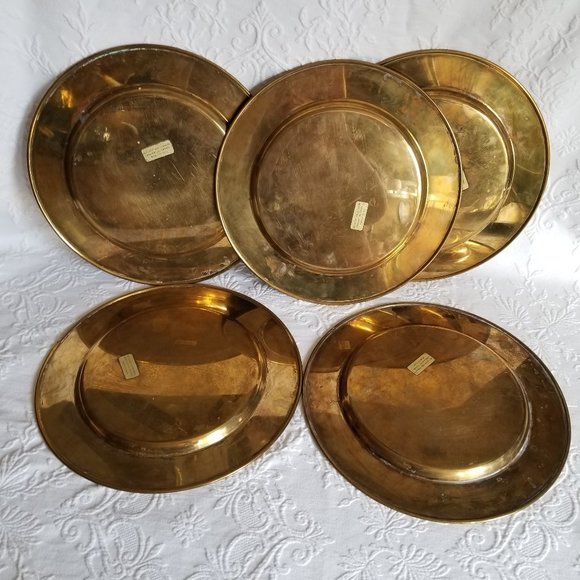 Solid Brass Plate Chargers Set Of 5 Made in  Denmark - Picture 3 of 6